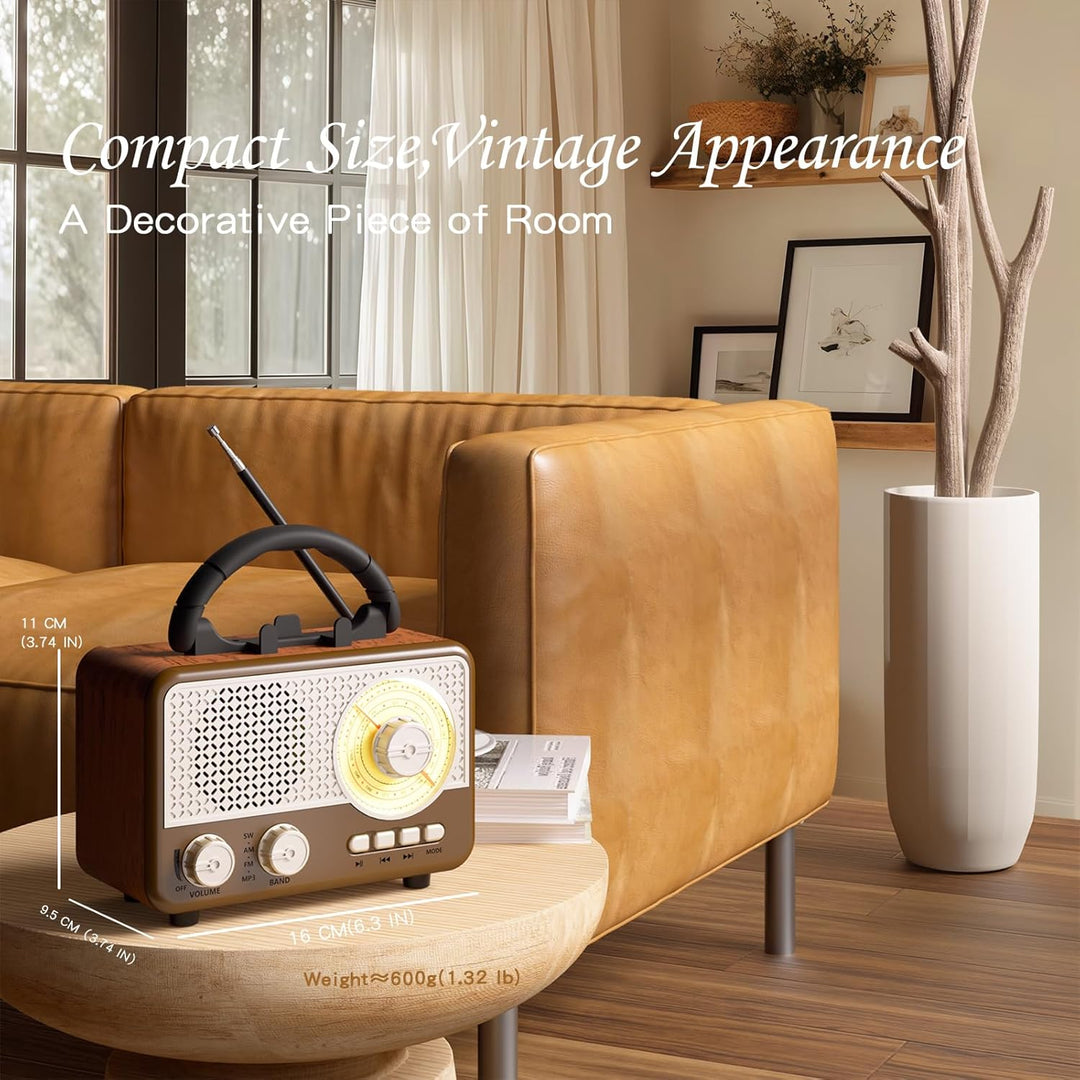 Radio Tragbar AM/FM/SW Outdoor Solar Retro Radio mit Bluetooth Lautsprecher Klein mit Stromkabel,Küc