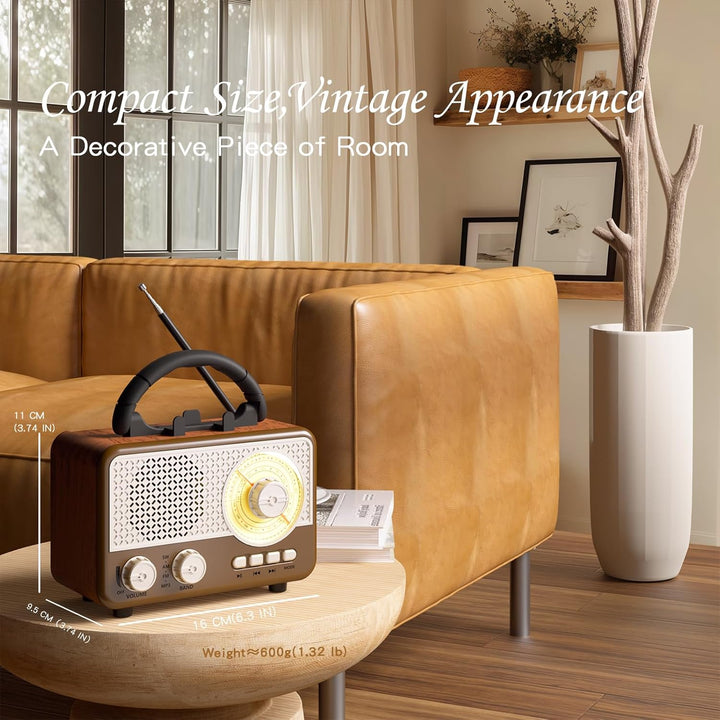Radio Tragbar AM/FM/SW Outdoor Solar Retro Radio mit Bluetooth Lautsprecher Klein mit Stromkabel,Küc