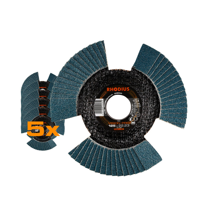 Fächerschleifscheibe VISION PRO | Ø 125 x 22,23mm Korn 60 schräg Ø125 K60 5 Stück, Ø125 K60 5 Stück