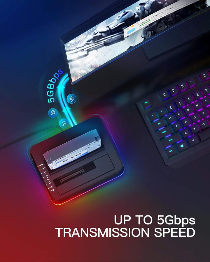 Inateck RGB Festplatten Dockingstation USB 3.0 mit Offline-Klonfunktion, für 2.5 u. 3.5 Zoll SATA HD