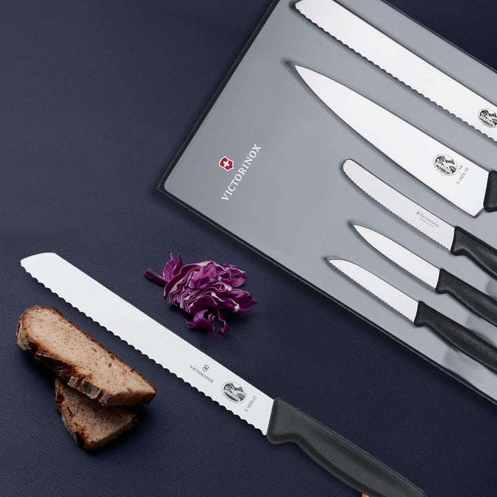 Victorinox Swiss Classic Küchengarnitur 5-teilig, Wellenschliff und gerader Schliff, schwarz, Single