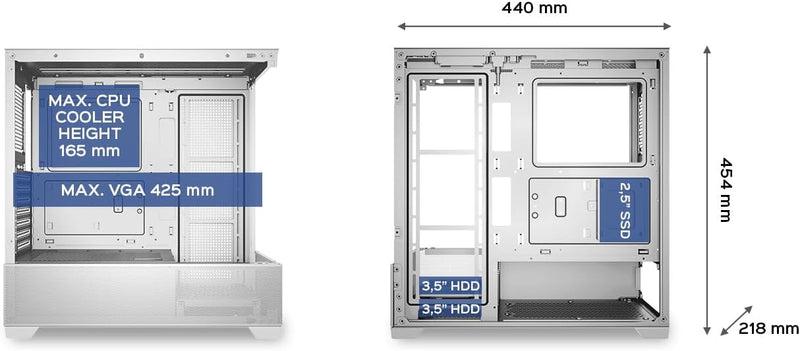 UNYKAch ATX REVELAT weisses Gehäuse mit Kapazität für Grafikkarten bis zu 425 mm und Flüssigkeitsküh