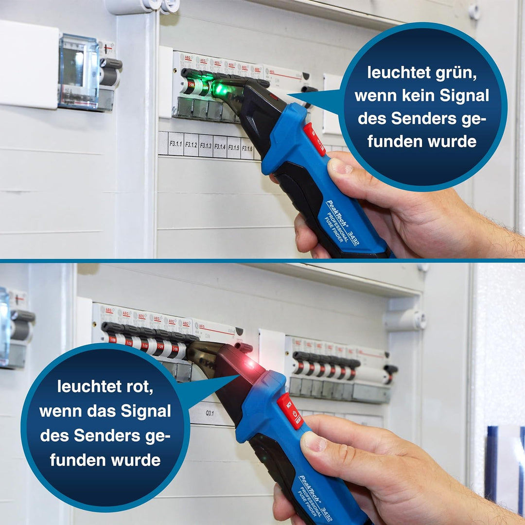 PeakTech 3432 Sicherungsfinder / Stromkreisfinder mit Steckdosentester für 230V Schuko, kontaktlose