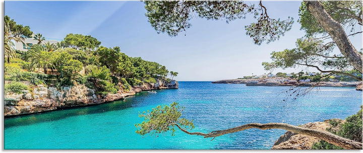 Glasbild Panorama | Wandbild aus Echtglas | Mallorca Bay Cove | 100x40 cm | inkl. Aufhängung und Abs