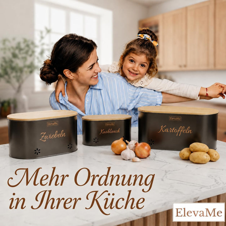 Kartoffel Aufbewahrungsbox - 3er Set Kartoffelbox, Zwiebel Aufbewahrung &amp; Knoblauch Aufbewahrung mit