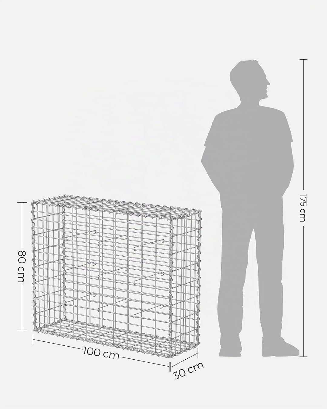 SONGMICS Gabionenkörbe, Metall-Steinkörbe mit 5 x 10 cm Maschenweite für Mauersteine, verzinkt, Stei