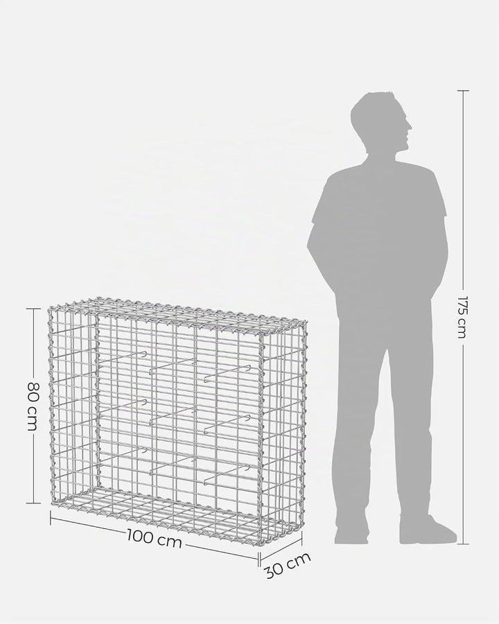 SONGMICS Gabionenkörbe, Metall-Steinkörbe mit 5 x 10 cm Maschenweite für Mauersteine, verzinkt, Stei