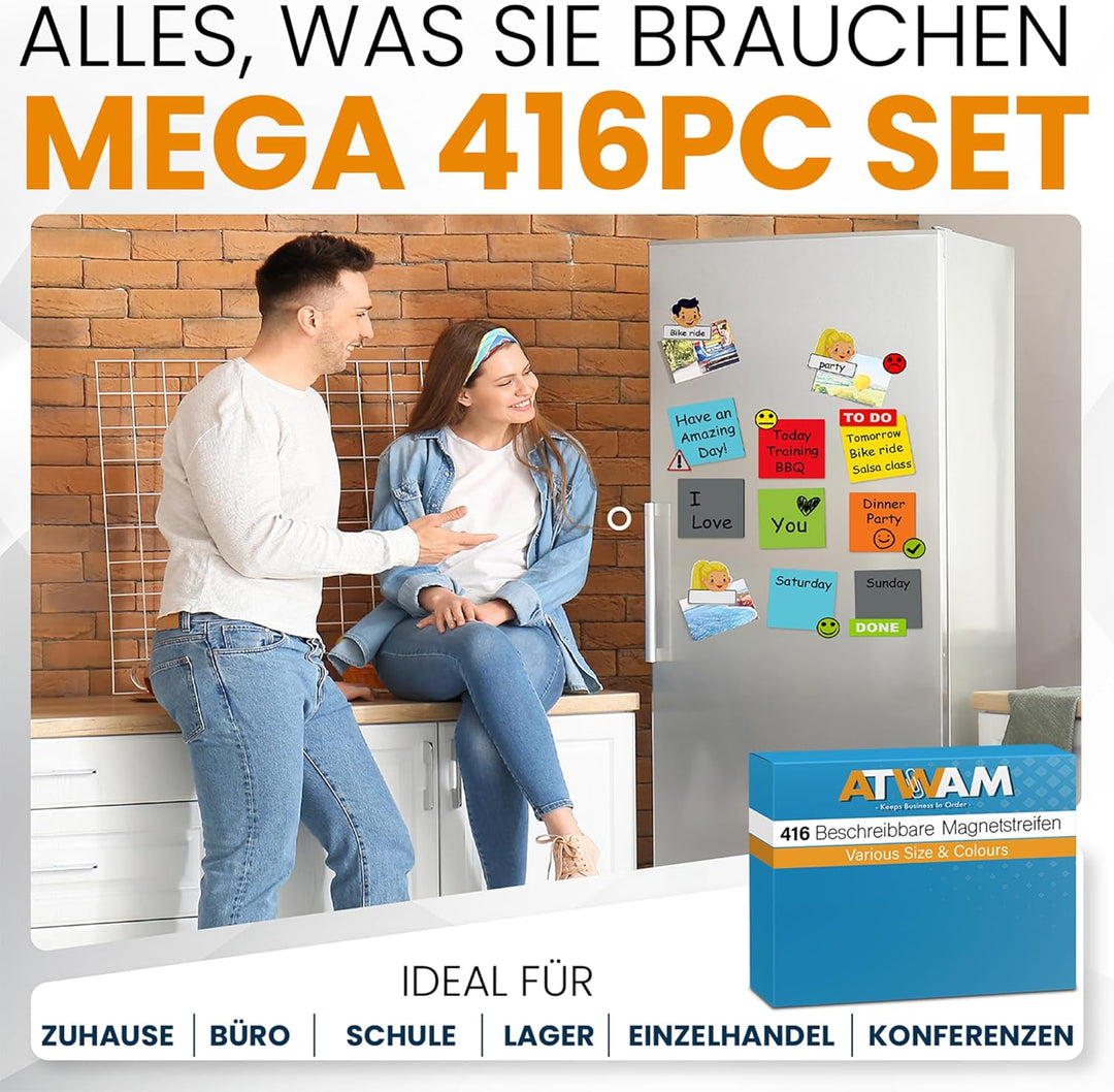 ATWAM - 416 Beschreibbare Magnete & Zubehör MEGA Set - Scrum & Kanban - Magnetstreifen Beschreibbar