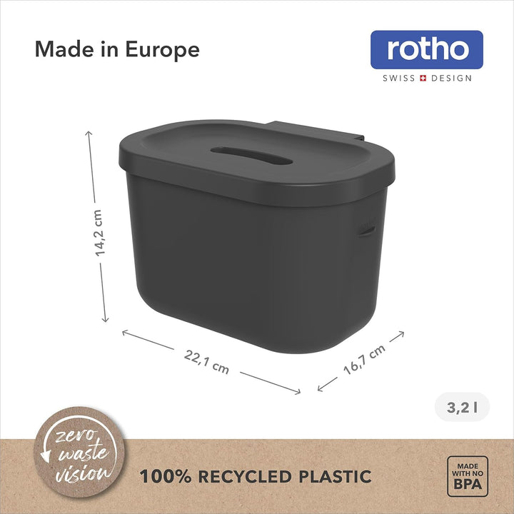 Rotho Salsa Biomülleimer 3,2l, mit Decekl Komposteimer, integrierte Hängevorrichtung, Kunststoff, 22
