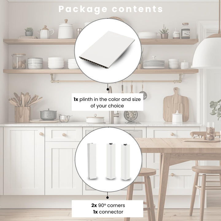 Evotrade Küchensockel – Sockelleiste L 2,5 m aus PVC | Höhe und Farben wählbar + Zubehör (2 Eckkappe