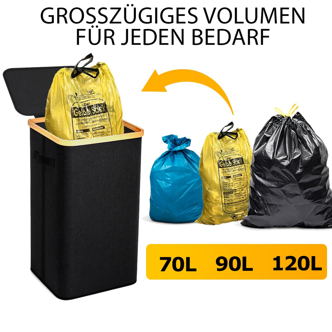 Gelber Sack Ständer Stabil mit Deckel – Mülleimer 70-120L für Gelbe Säcke &amp; Recycling | Praktischer
