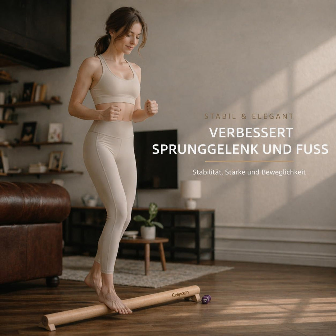 Balancierbalken Holz 100cm – Schwebebalken (3 Füsse, 200kg) – Gleichgewichtstrainer für Fusstraining