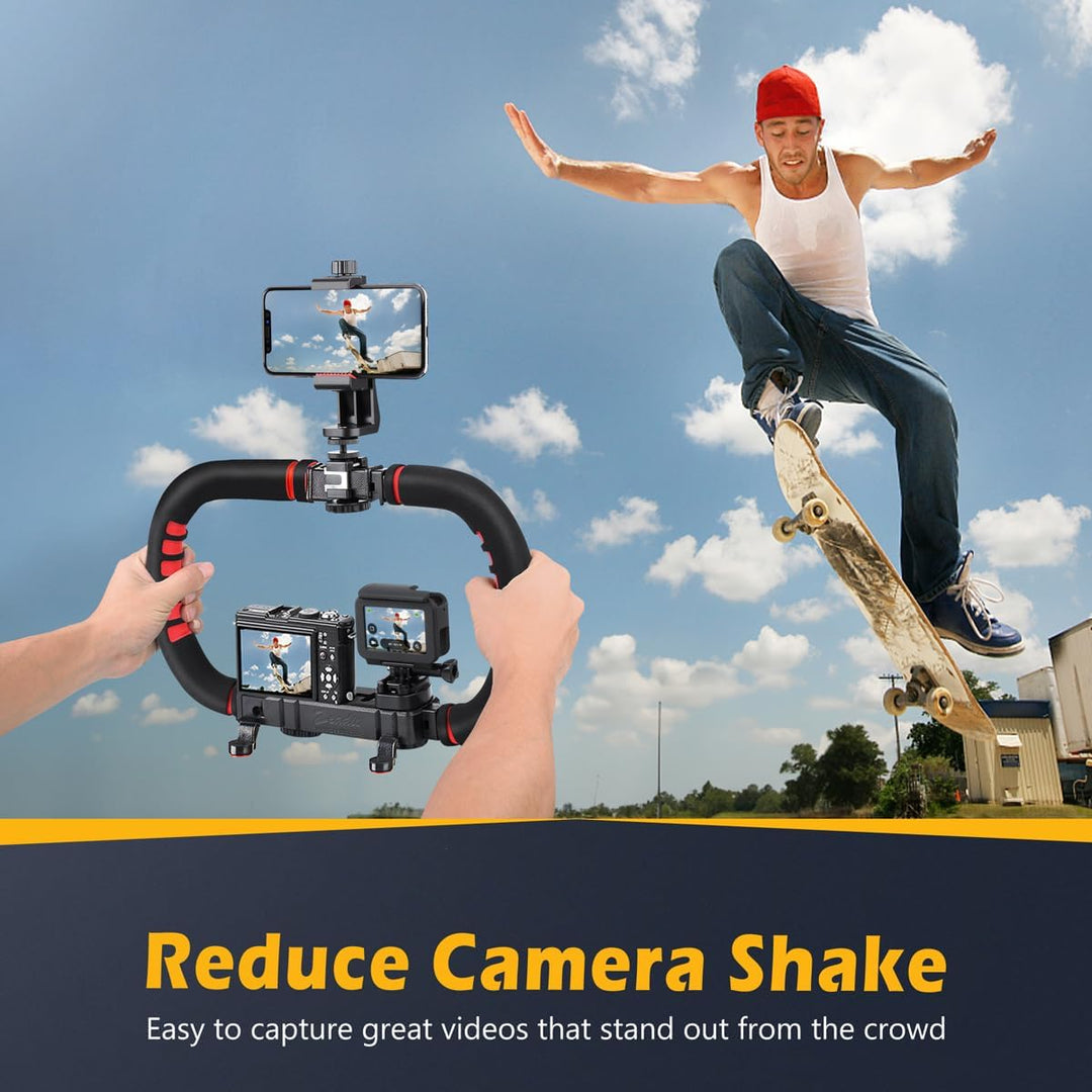 Zeadio Stabilisator für Kamera Handy GoPro, Faltbare Handgriff Video Rig Steadycam Stabilizer für al