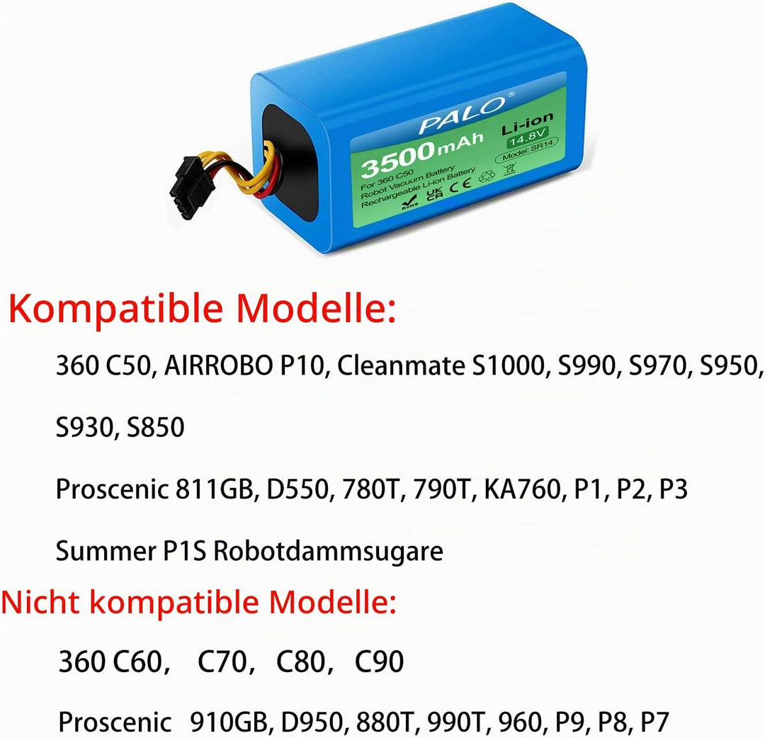 3500mAh Ersatzakku für 360 C50, AIRROBO P10, Vacuum Cleaner S1 /S15 / S18, Formate E-550G/W, Conga 1