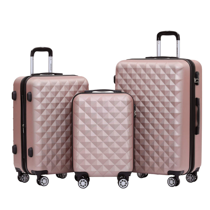 BEIBYE Zwillingsrollen 2066 Hartschale Trolley Koffer Reisekoffer Gepäck M-L-XL-Set (Rosa Gold, Set)