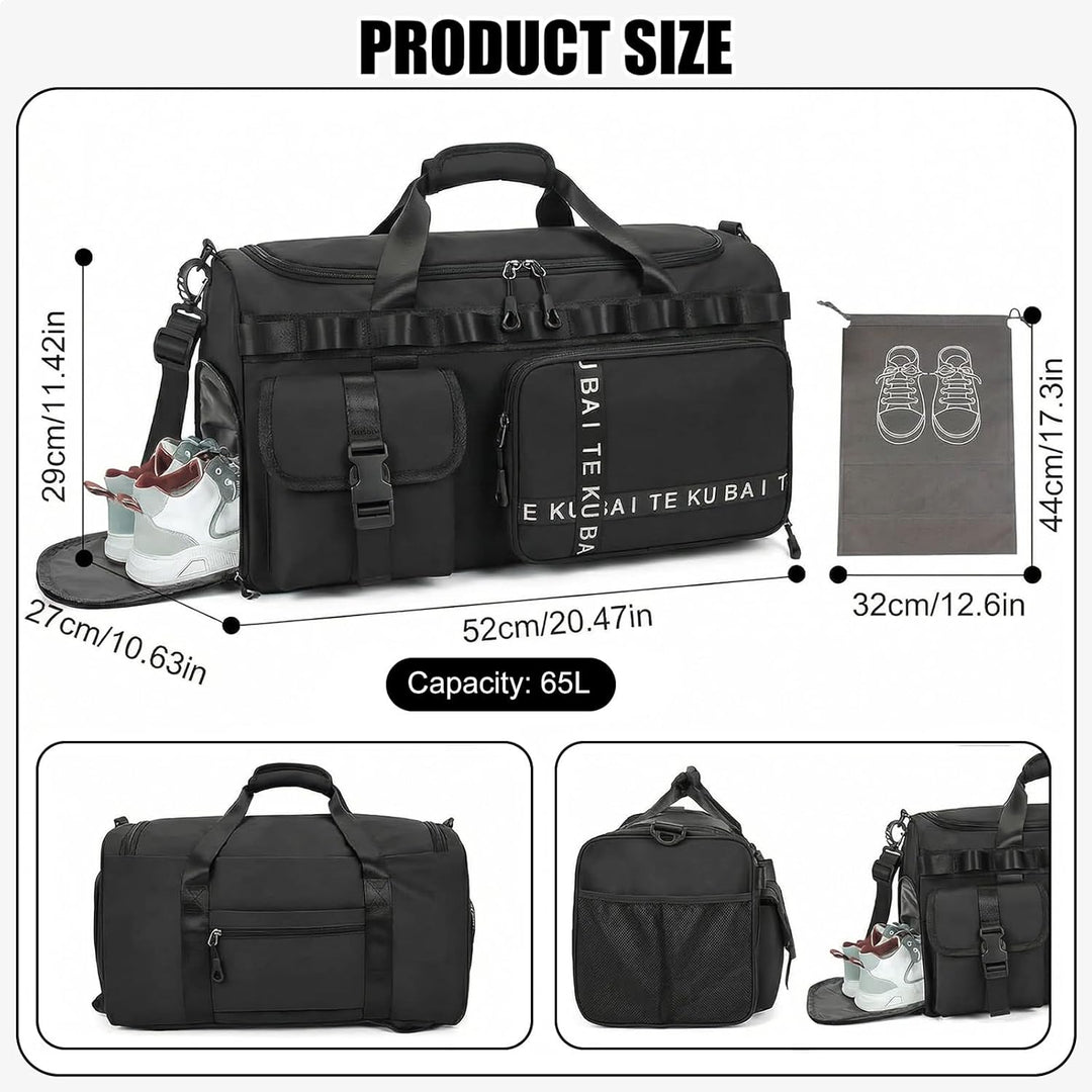 Sporttasche Reisetasche für Damen und Herren, Gross 65L Sporttaschen mit Schuhfach & Nassfach, Large