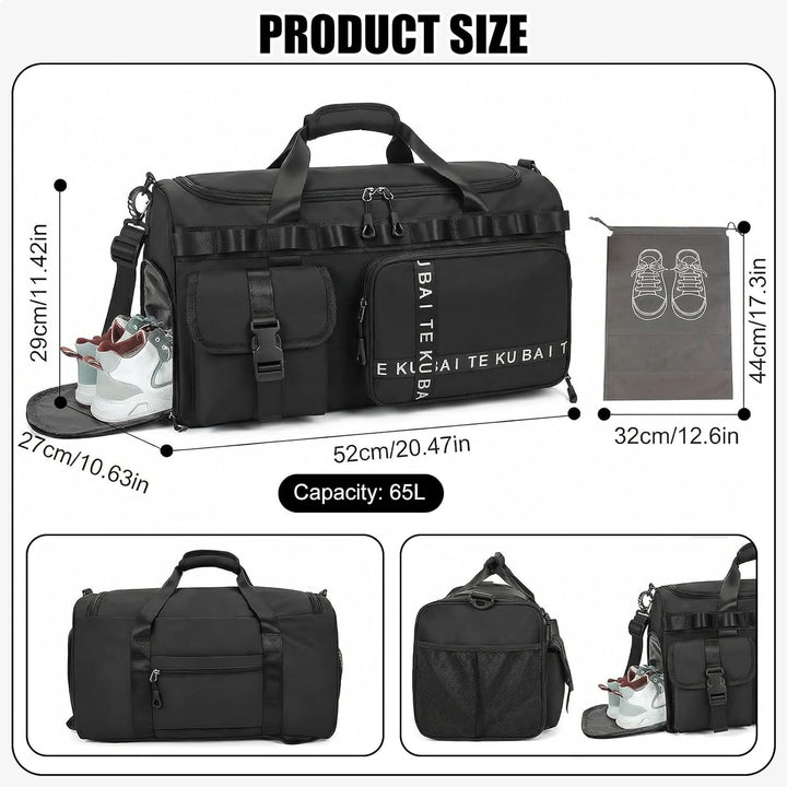 Sporttasche Reisetasche für Damen und Herren, Gross 65L Sporttaschen mit Schuhfach & Nassfach, Large