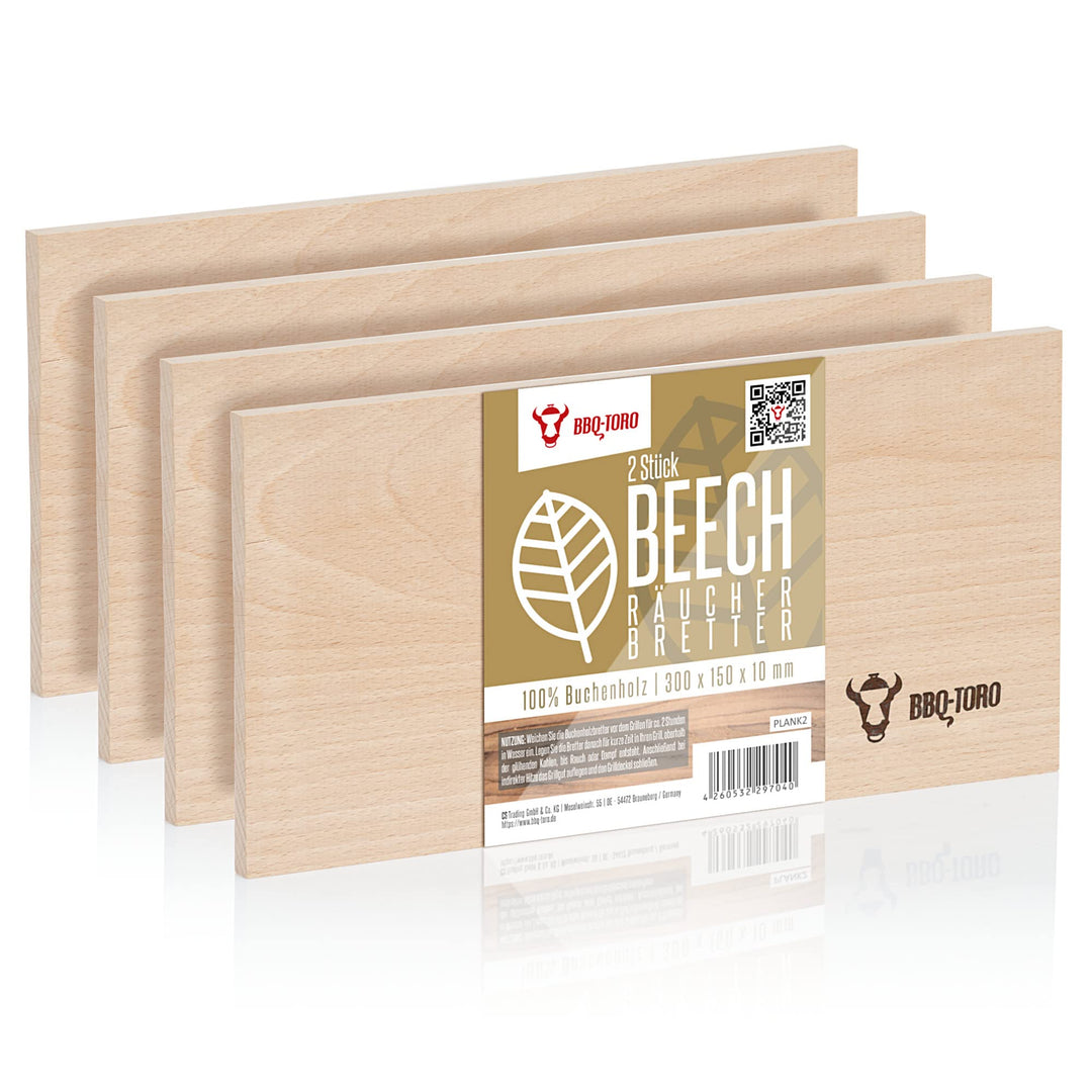 BBQ-Toro Räucherbrett aus 100% Buchenholz (4 Stück) | 30 x 15 x 1 cm | Grillbrett zum Erzeugen von R