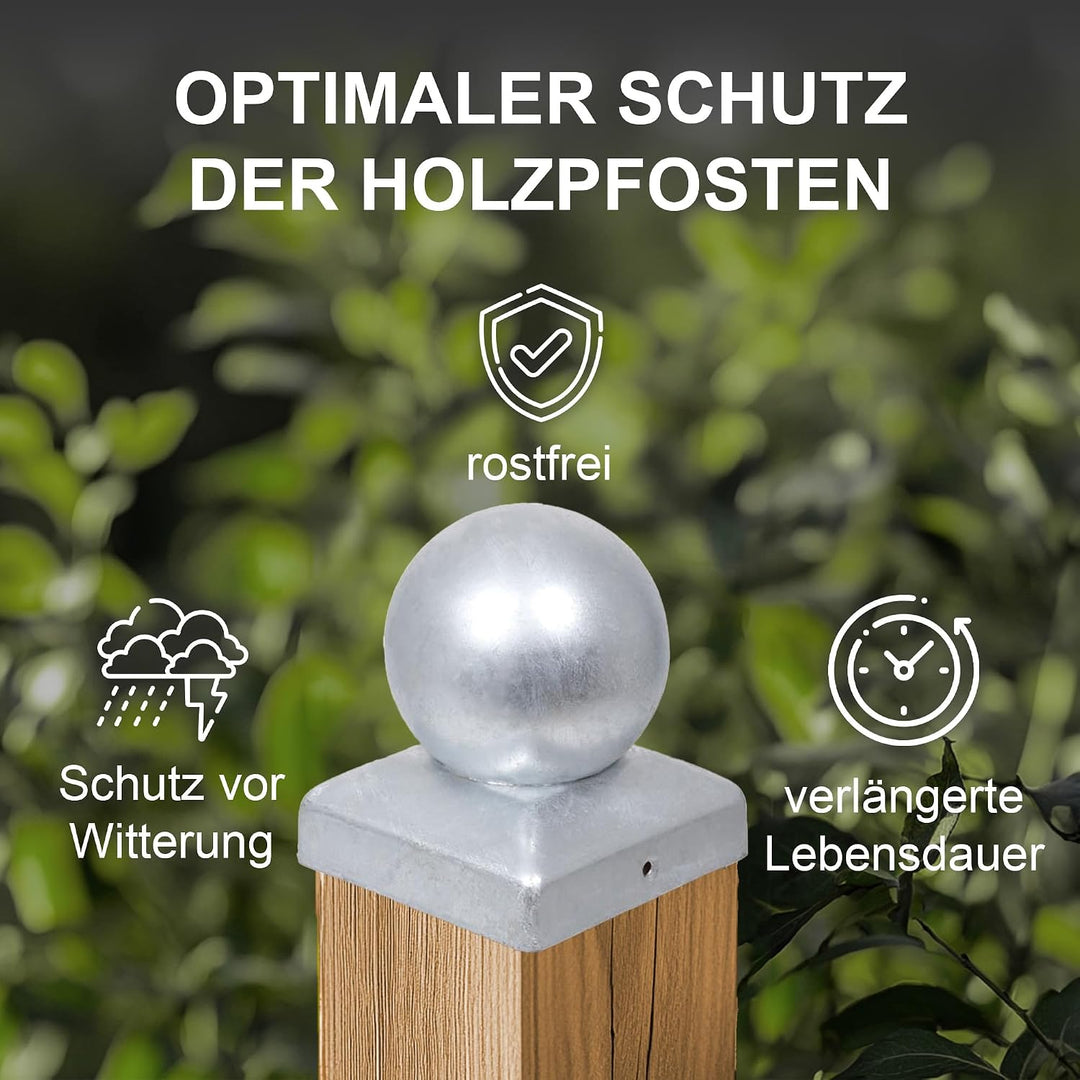 h2i Pfostenkappe Kugel | Stahl verzinkt | 91 x 91 mm | 10 Stück | Eckige Abdeckkappe für Garten Holz