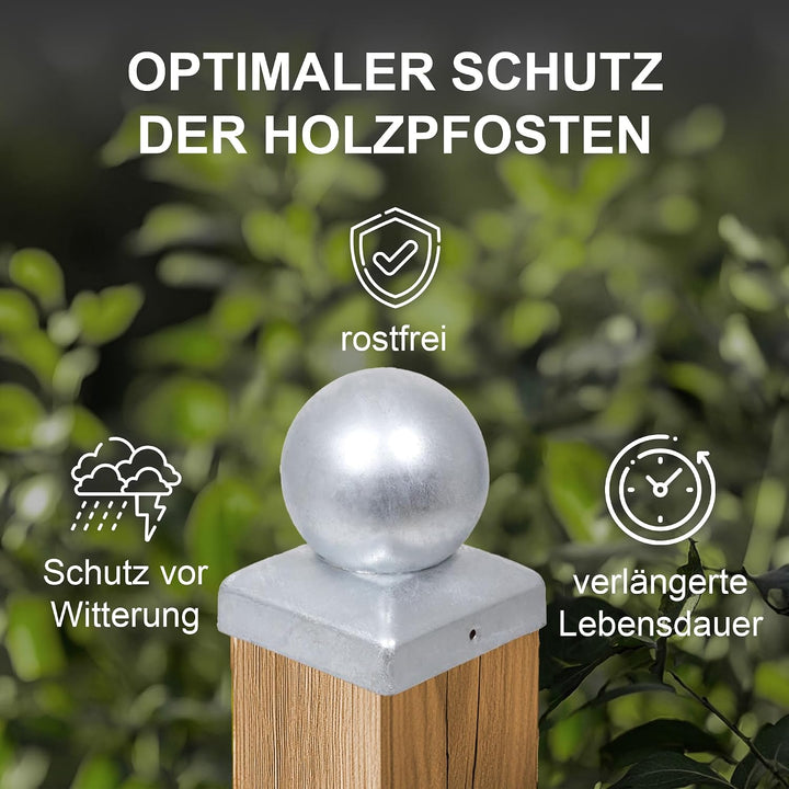 h2i Pfostenkappe Kugel | Stahl verzinkt | 91 x 91 mm | 10 Stück | Eckige Abdeckkappe für Garten Holz
