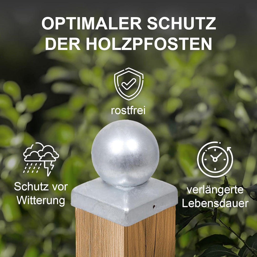 h2i Pfostenkappe Kugel | Stahl verzinkt | 71 x 71 mm | 10 Stück | Eckige Abdeckkappe für Garten Holz