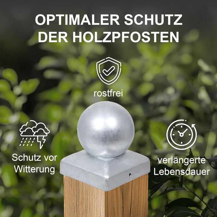 h2i Pfostenkappe Kugel | Stahl verzinkt | 71 x 71 mm | 10 Stück | Eckige Abdeckkappe für Garten Holz