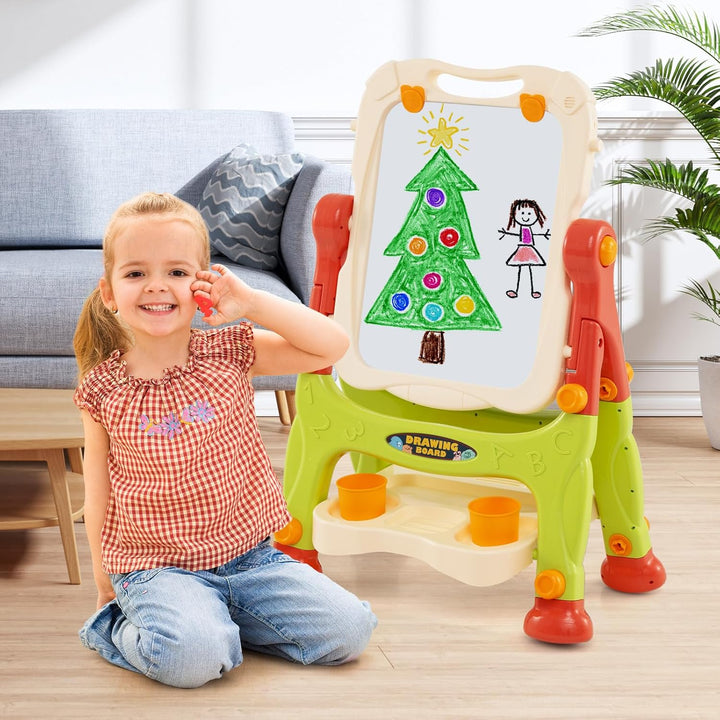 GOPLUS Staffelei mit Doppelseitiger Tafel, Drehbare & Magnetische Maltafel mit Füssen in 2 Verschied
