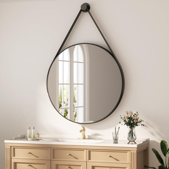 Heilmetz Badspiegel Rund Φ80cm Wandspiegel Badezimmerspiegel mit Verstellbarem Riemen IP44 Wasserdic