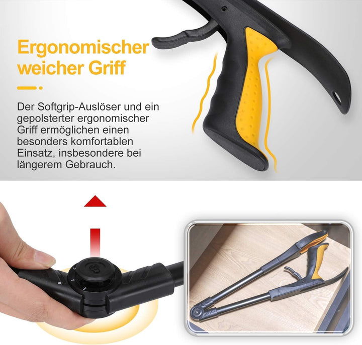Jellas 2 Stück Faltbare Greifer mit Schuhlöffel, 0°- 180° abgewinkelter Arm, 80cm Langer Greif-Werkz