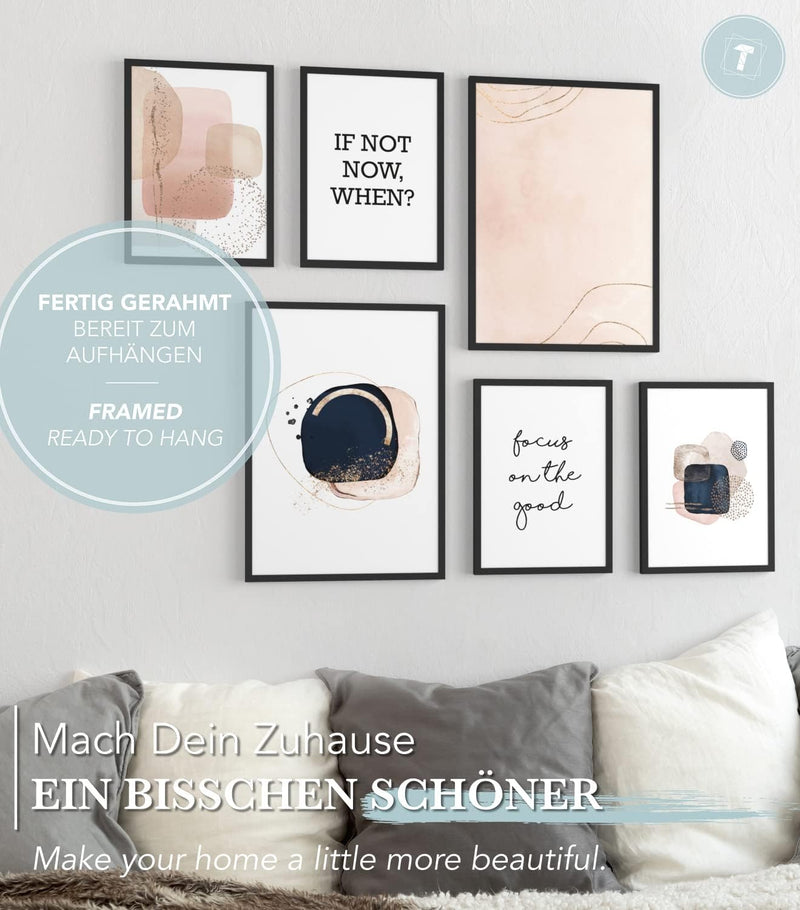 Papierschmiede® Mood Poster Set Rosa Abstrakt, Fertiges Bilder Set mit Rahmen (Holz, schwarz), Wohnz