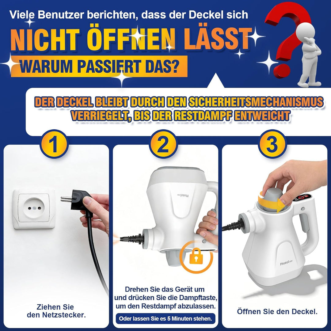 Dampfreiniger Handgerät mit Digitaldisplay, 1100 W | Heisser Dampf für die tägliche Reinigung • Weni