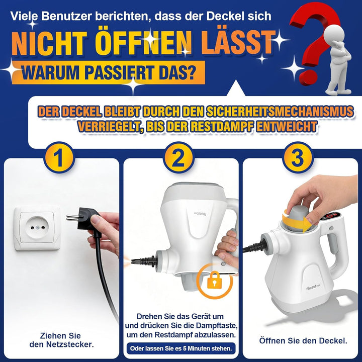 Dampfreiniger Handgerät mit Digitaldisplay, 1100 W | Heisser Dampf für die tägliche Reinigung • Weni