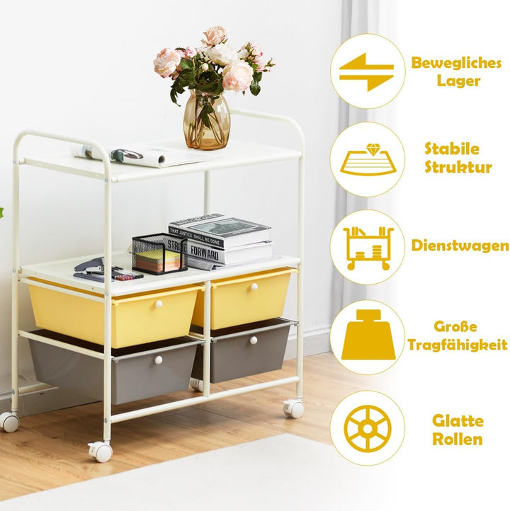 GOPLUS Rollwagen mit 4 Schubladen, Rollregal Farbewahl, Küchenwagen mit Rädern, Beistellwagen Hausha