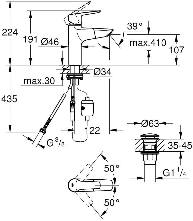 GROHE Start - Einhand-Waschtischarmatur (wassersparend, M-Size, Schnell-Montage-System, inkl. Montag