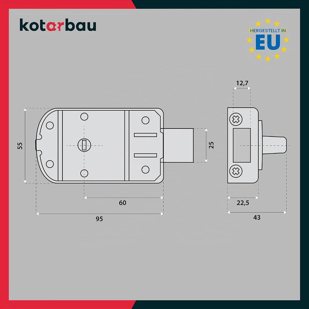KOTARBAU® Zusatzschloss 60 mm 3 Farben mit Aussenzylinder Verschiedenschliessend Kastenschloss (Anth