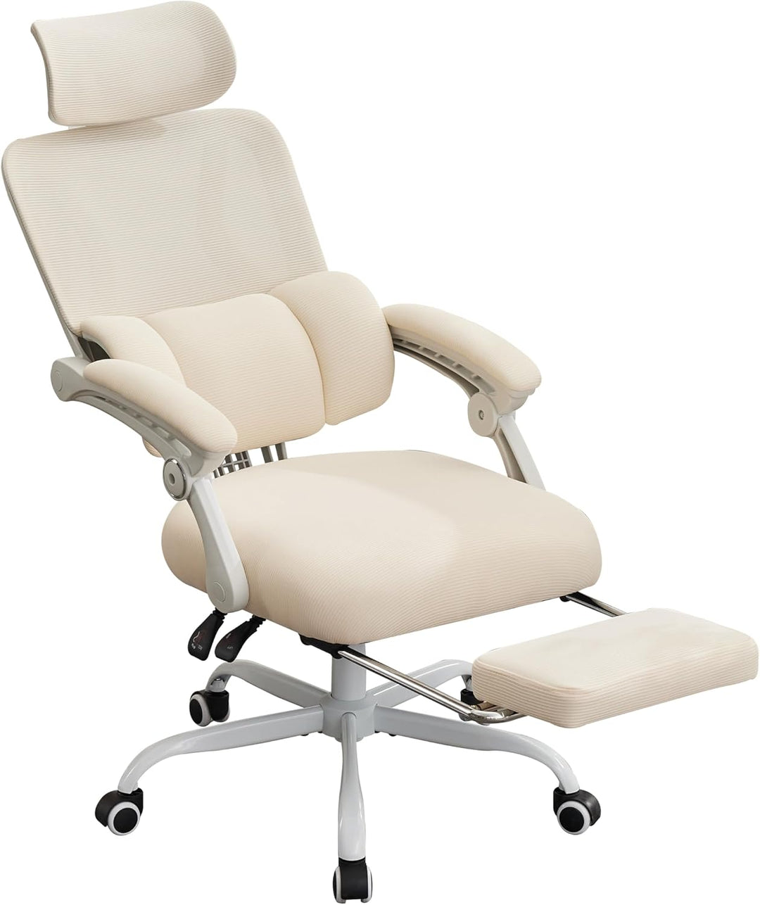 UEV Bürostuhl Ergonomisch mit Fussstütze, Homeoffice Stuhl, beige | Drehstuhl,Schreibtischstuhl,neig