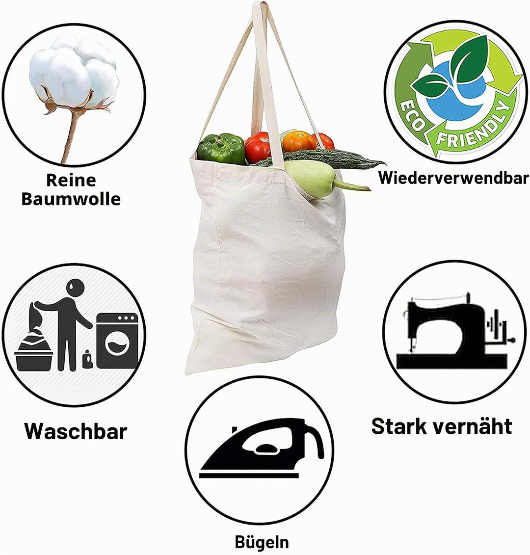 CENTRIX 100% natürlicher Baumwolle Einkaufstaschen 10er Pack, 15 x 16 Zoll, 27 Zoll Stofftasche mit