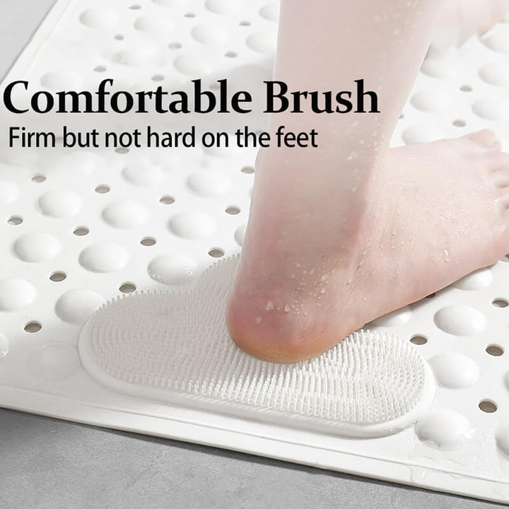 Duschmatte rutschfest 106x66cm,Antirutschmatte Dusche aus TPE,Weiss | mit Fussbürsten-Zone,mit Saugn