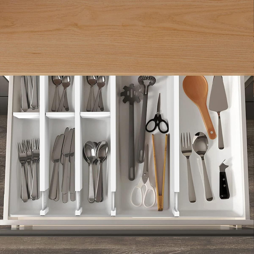 ANTOWIN Schubladentrenner Verstellbar Bambus (43-56 cm), Schubladen Organizer, Gefedert, Küche, Komm
