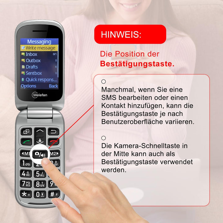 Melefon 4G Flip Handy für ältere Menschen, Telefon mit grosser Taste, lauter Lautstärke, 2,4+1,44 Zo