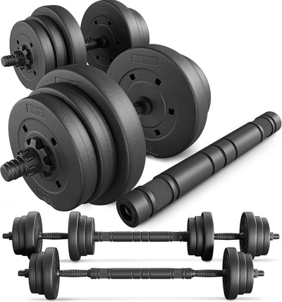 TREX SPORT 2er Set Hanteln & Hanteln 20 kg, 40 kg, Kurzhantelset mit Verbindungsrohr Schwarz, Schwar