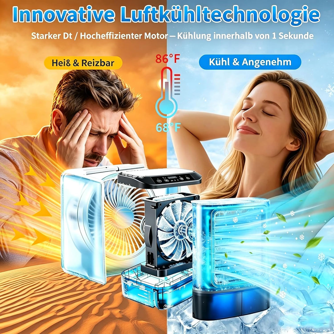 Mini klimaanlage, Mobile Klimaanlage mit 9 Geschwindigkeiten &amp; 8H Timer, 7 Farben Nachtlicht, 3-Loch