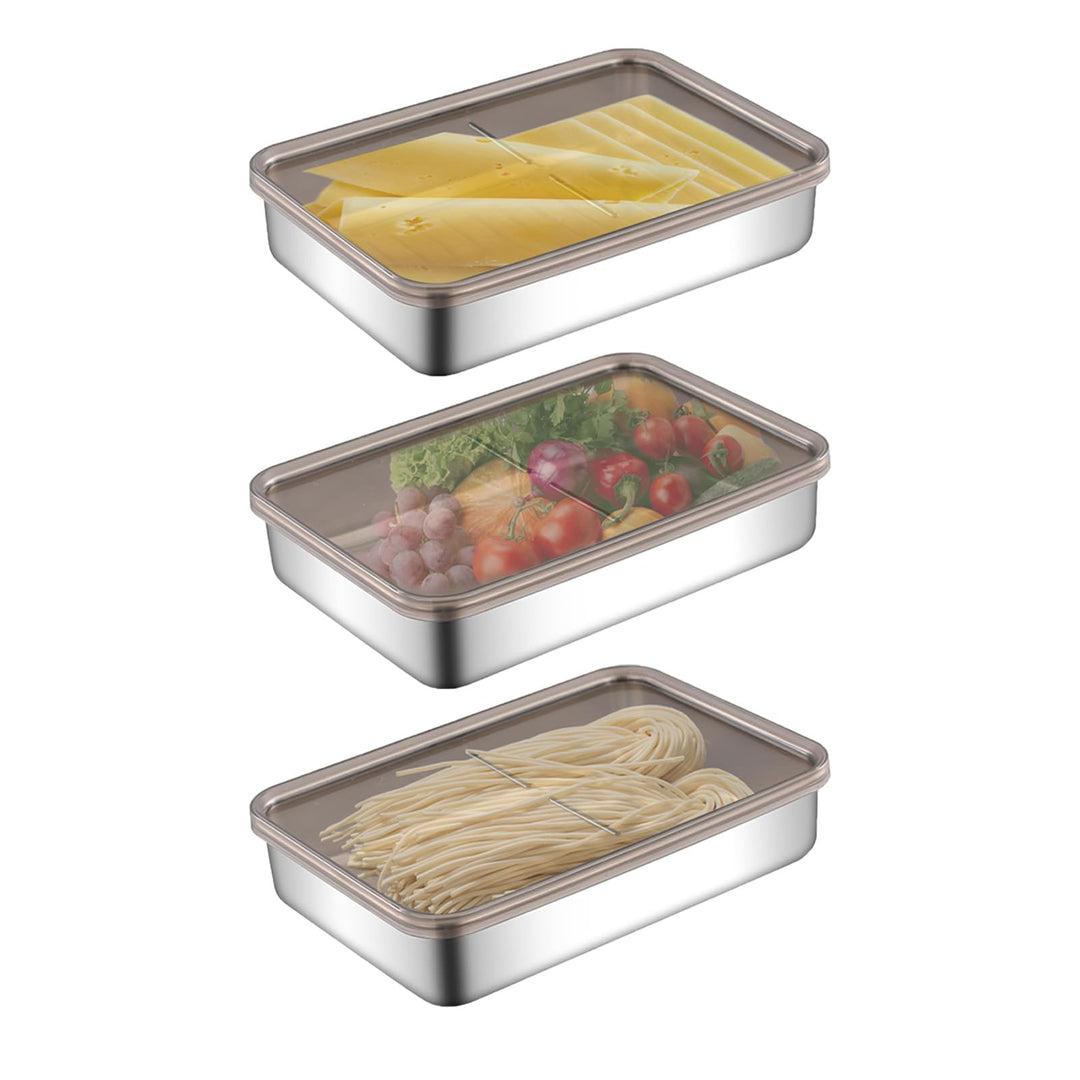 Set mit 3 Aufschnittbox Fresh, Gefrierbehälter,Lebensmittel Aufbewahrungsbox,Stapelbare Edelstahl-Bo