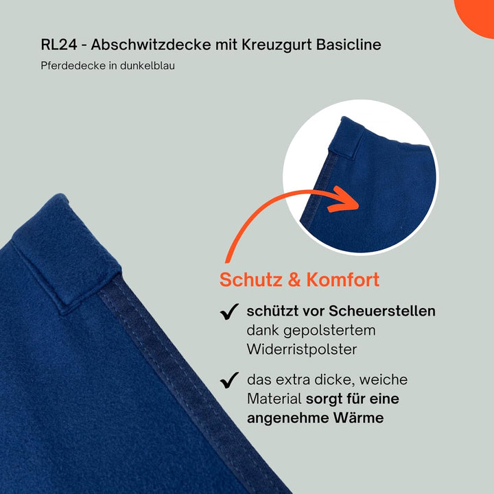 RL24 - Abschwitzdecke BASICLINE mit Kreuzgurt fürs Pferd ist atmungsaktiv Fleecedecke Transportdecke