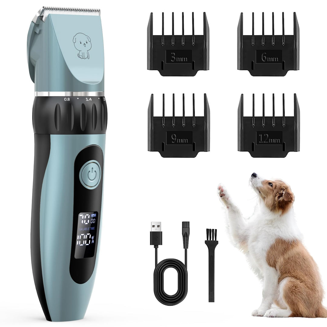 Leise Hundeschermaschine, Schermaschine Hund Katze, Profi Tierhaarschneidemaschine mit 4 Schneidköpf
