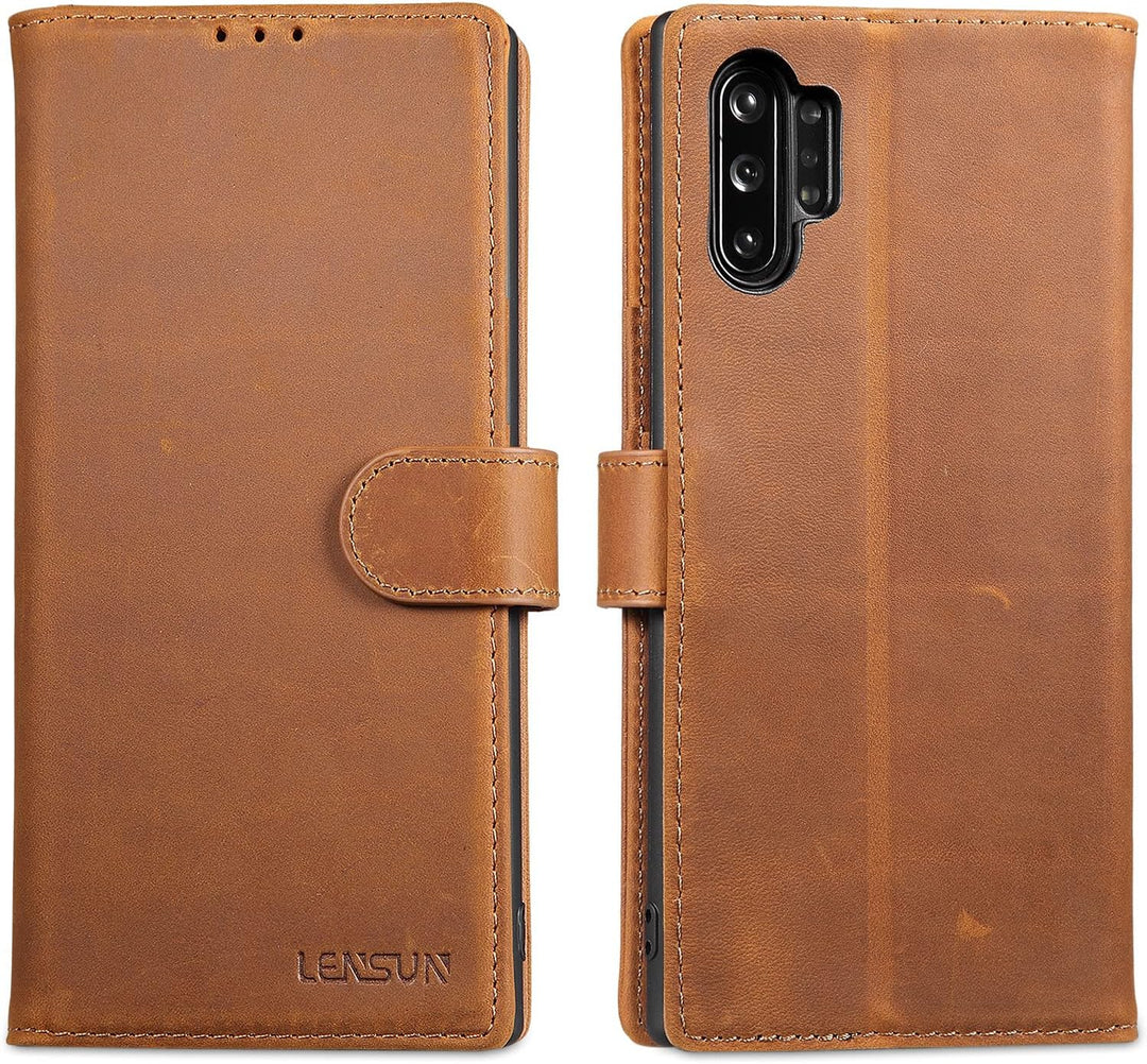 LENSUN Echtleder Hülle für Samsung Galaxy Note 10 Plus, Handyhülle [Echtes Leder] [Magnetverschluss]