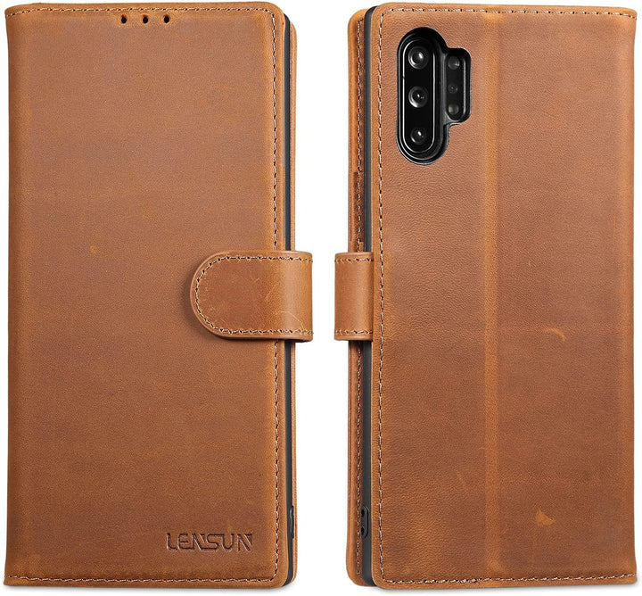 LENSUN Echtleder Hülle für Samsung Galaxy Note 10 Plus, Handyhülle [Echtes Leder] [Magnetverschluss]