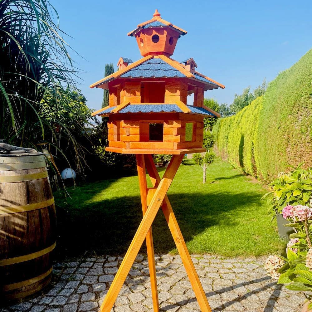 Vogelvilla wetterfest von L bis XXL Futterhaus Vogelhaus mit oder ohne Ständer in Braun mit Rot, Grü