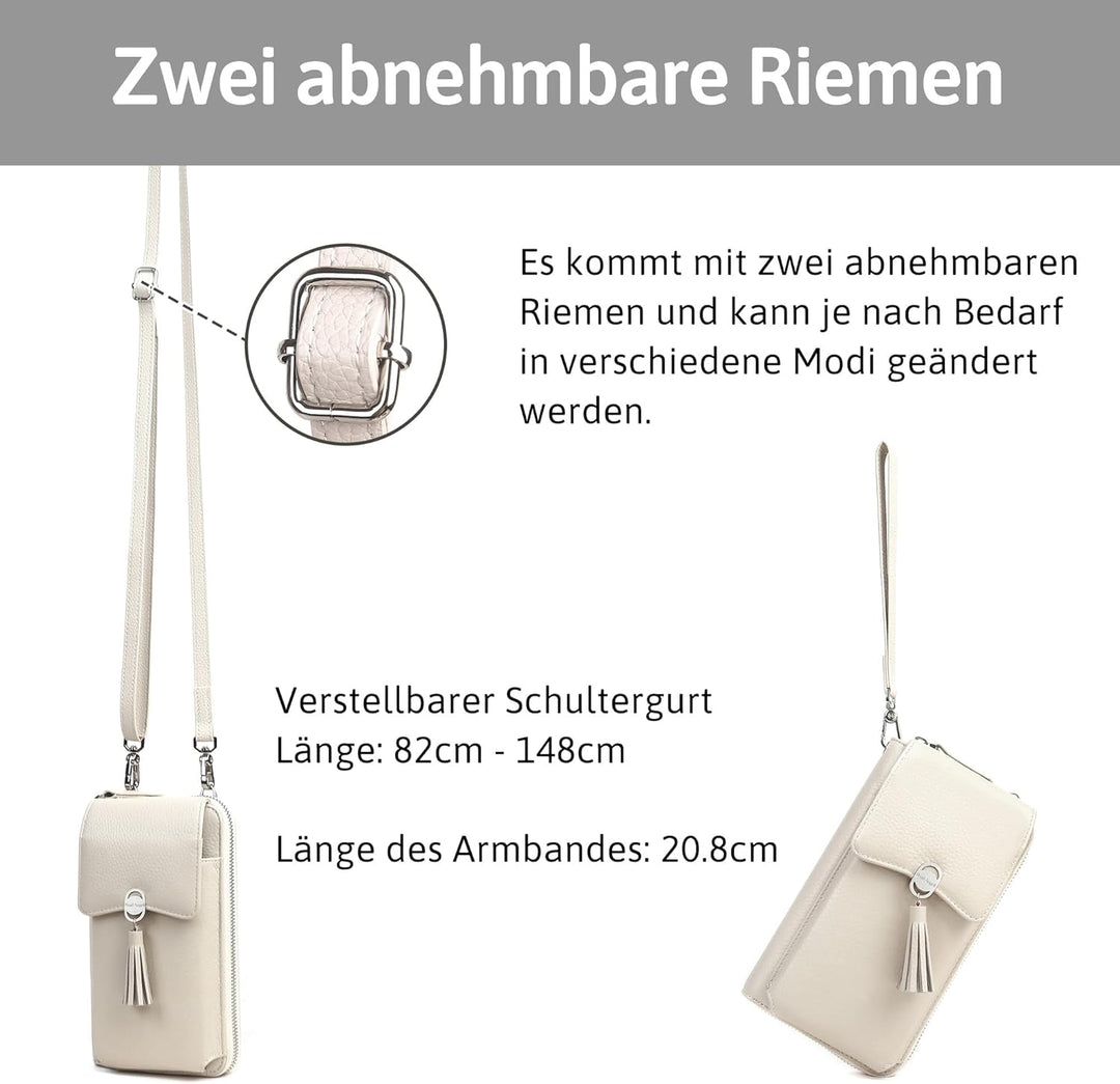 Pearl Angeli Weiches Echtes Leder Handy Umhängetasche - Handytasche Geldbörse Damen RFID Schutz klei