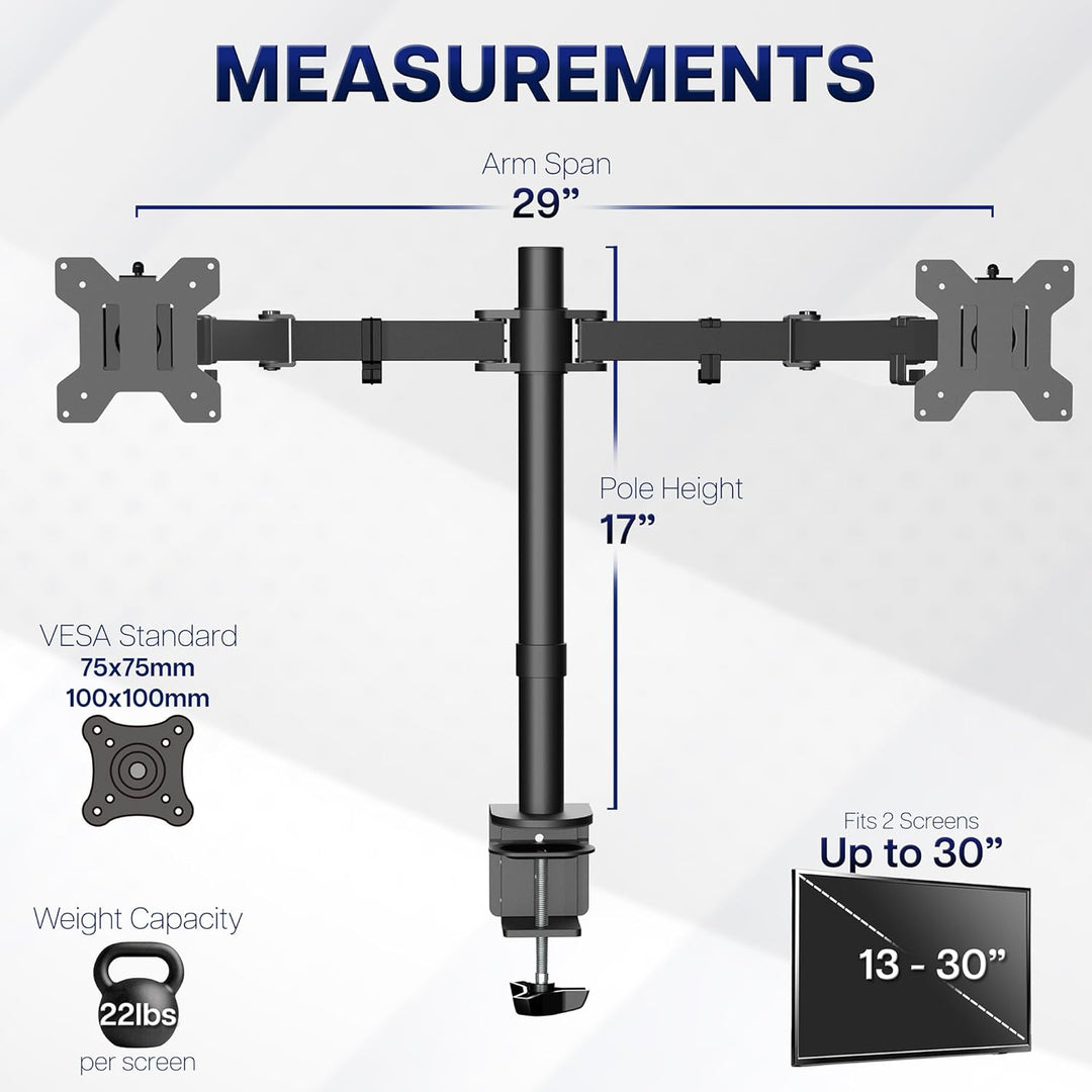 VIVO Dual LCD Monitor Desk Mount Stand Heavy Duty Fully Adjustable fits 2 /Two Screens up to 27" Sch